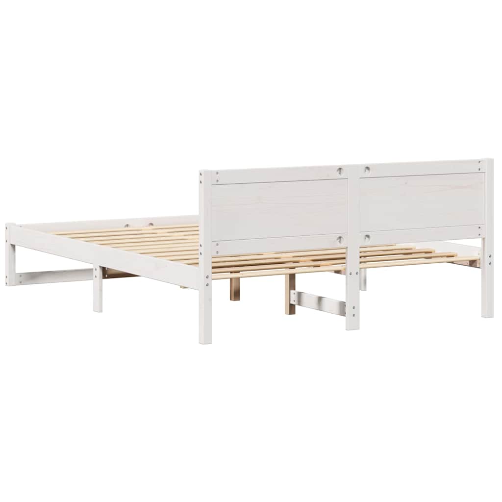 Sengestel med hovedgærde Hvid 140 x 200 cm Massiv fyrretræ
