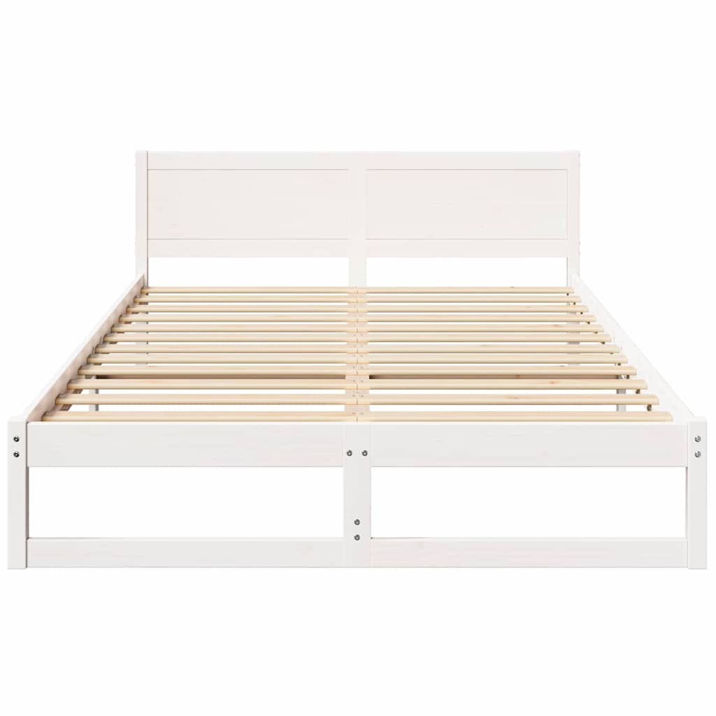 Sengestel med hovedgærde Hvid 140 x 200 cm Massiv fyrretræ
