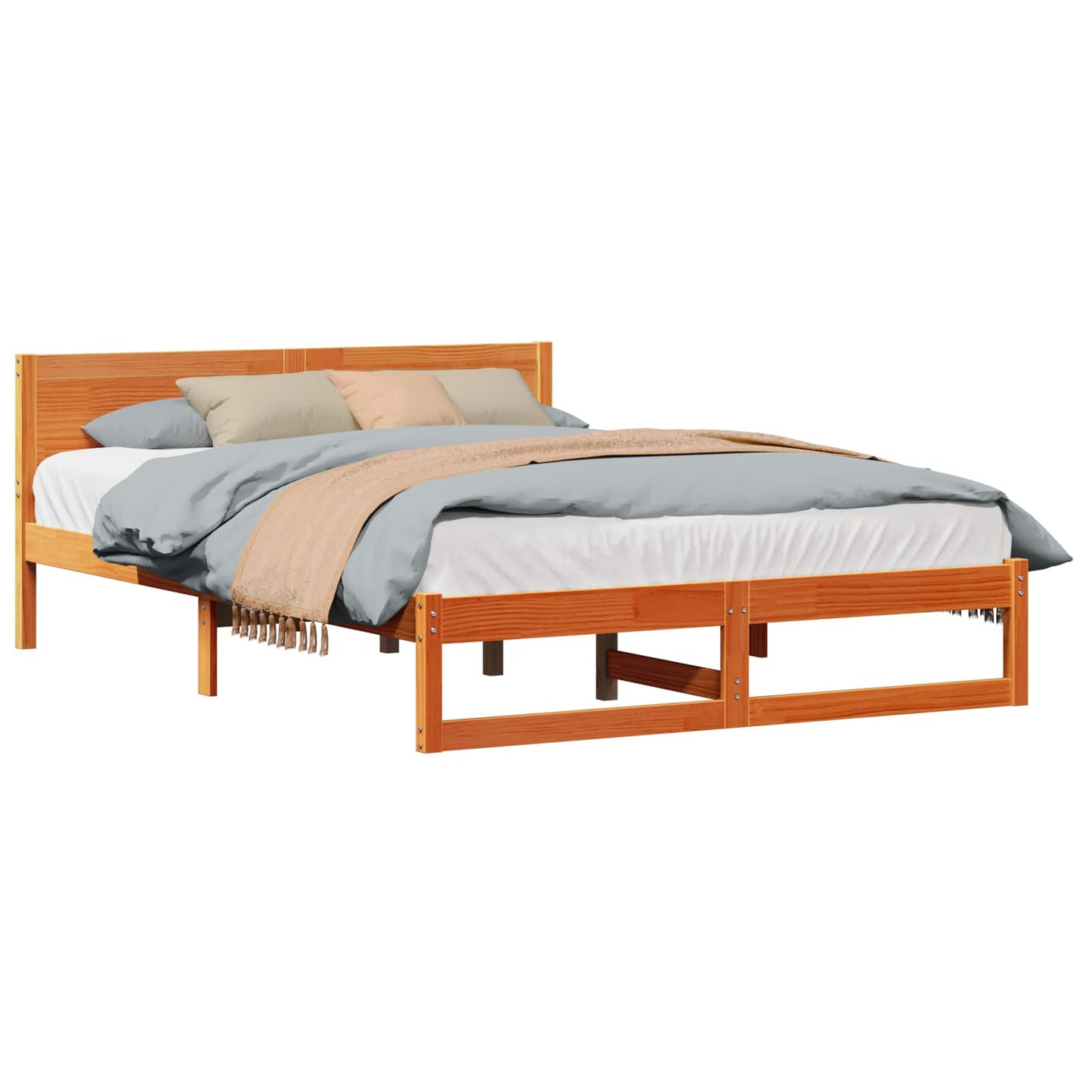 Sengestel med hovedgærde Voks brun 140 x 200 cm Massiv fyrretræ