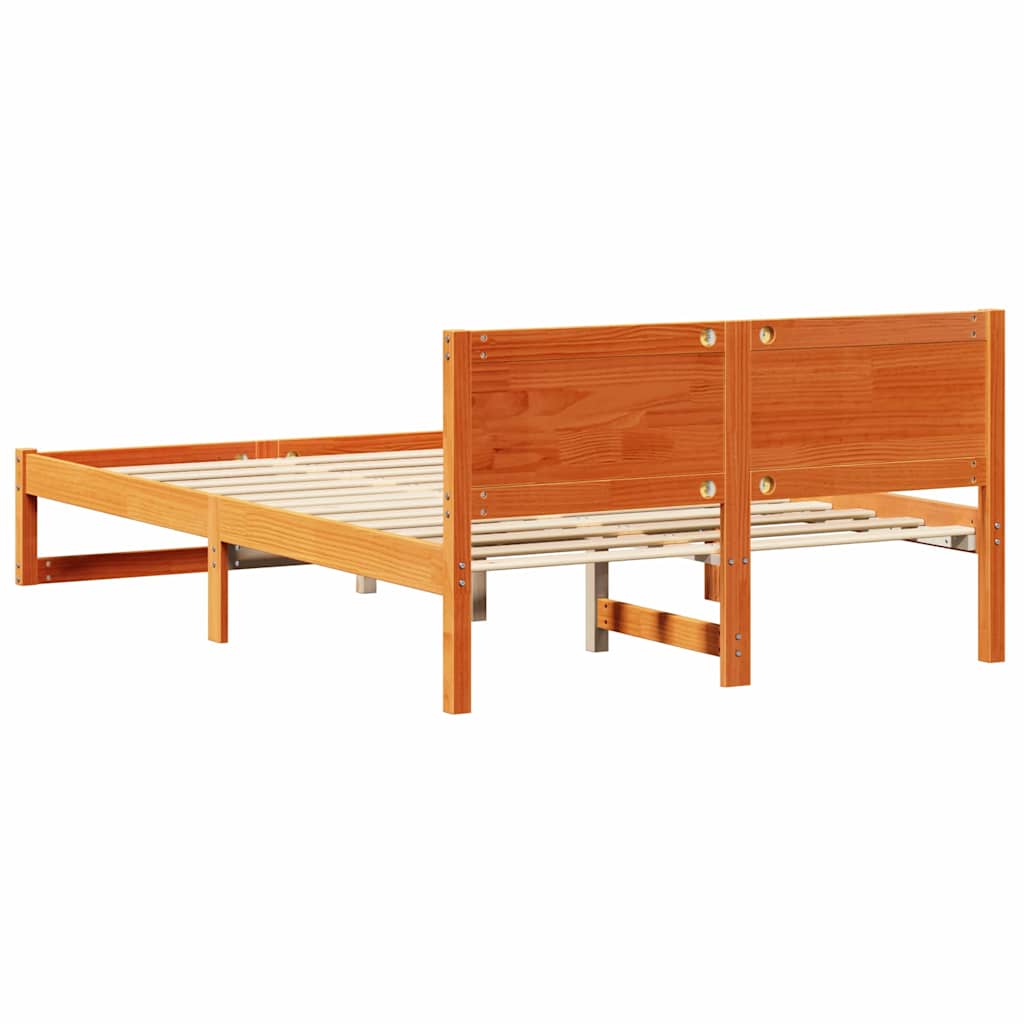 Sengestel med hovedgærde Voks brun 120 x 200 cm Massiv fyrretræ