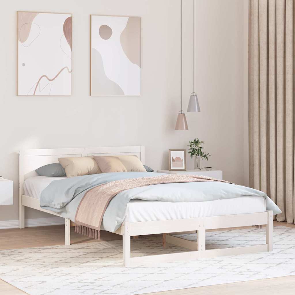 Sengestel med hovedgærde Hvid 140 x 190 cm Massiv fyrretræ