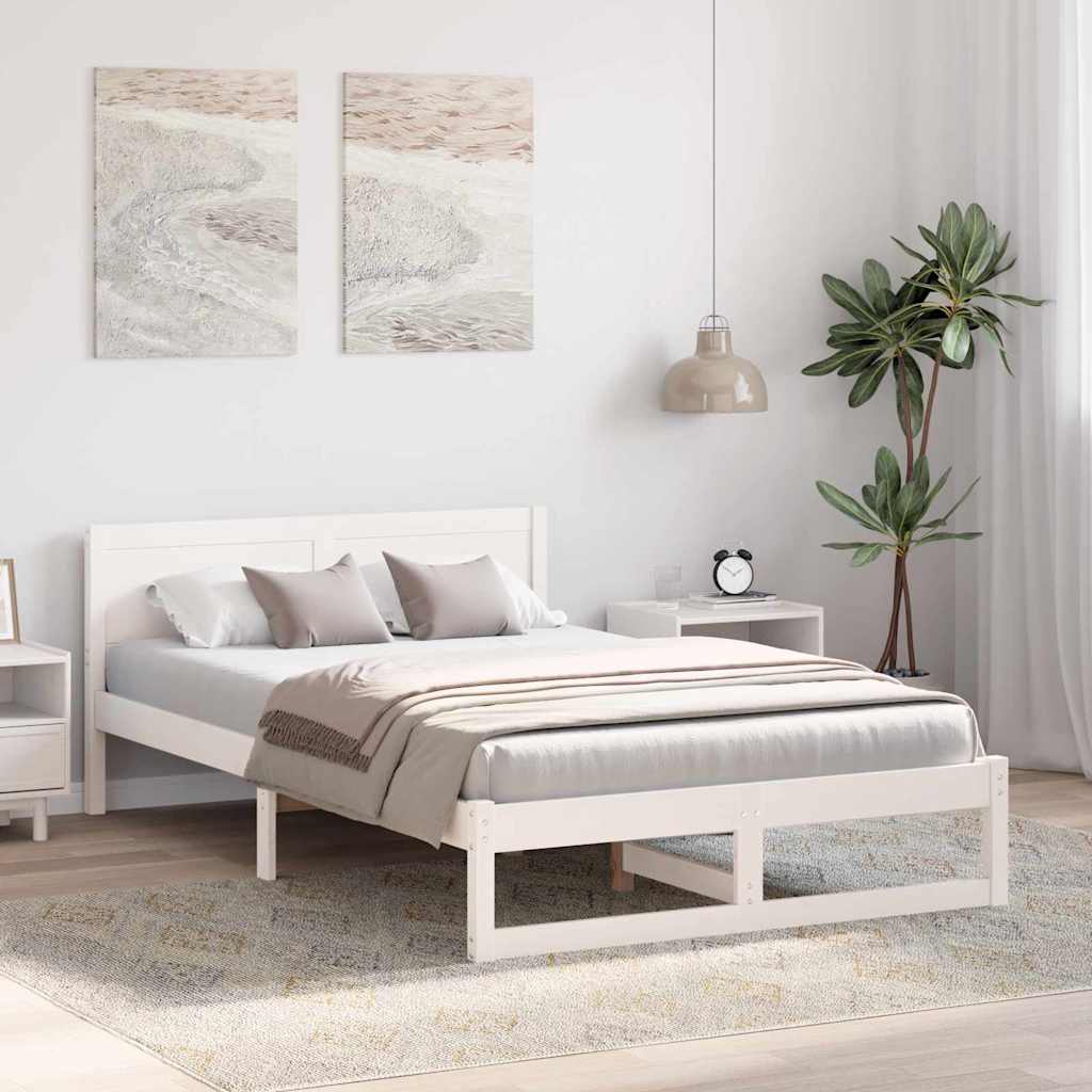 Sengestel med hovedgærde Hvid 140 x 190 cm Massiv fyrretræ