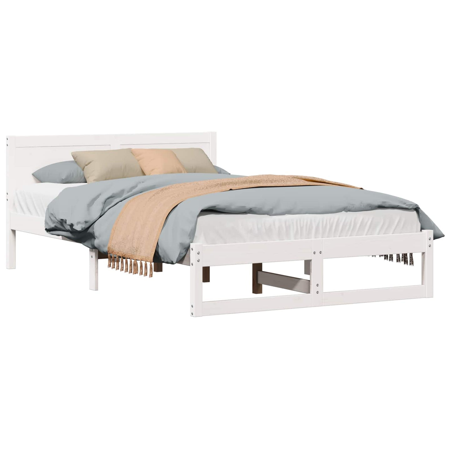 Sengestel med hovedgærde Hvid 140 x 190 cm Massiv fyrretræ