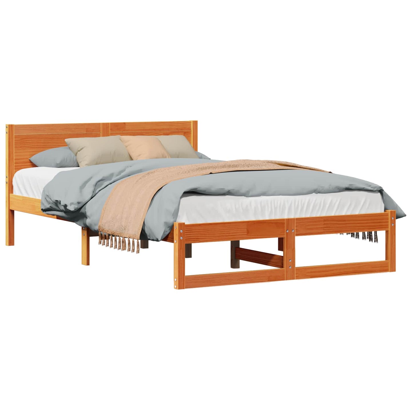 Sengestel med hovedgærde Voks brun 140 x 190 cm Massiv fyrretræ