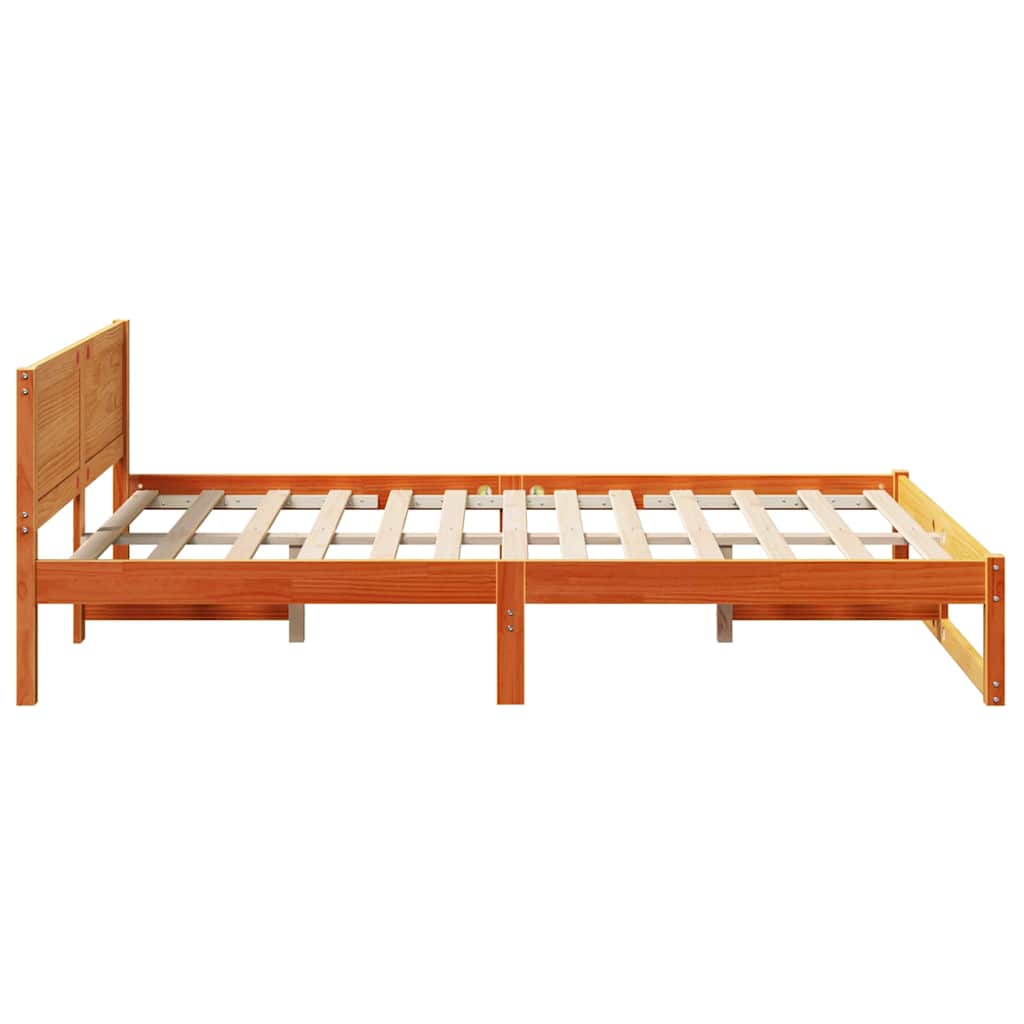 Sengestel med hovedgærde Voks brun 135 x 190 cm Massiv fyrretræ