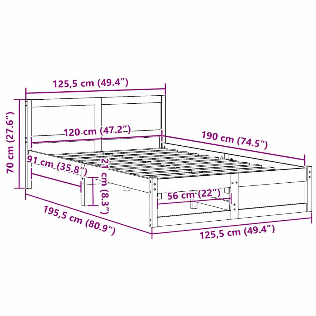Sengestel Naturfarvet 120 x 190 cm Massiv fyrretræ