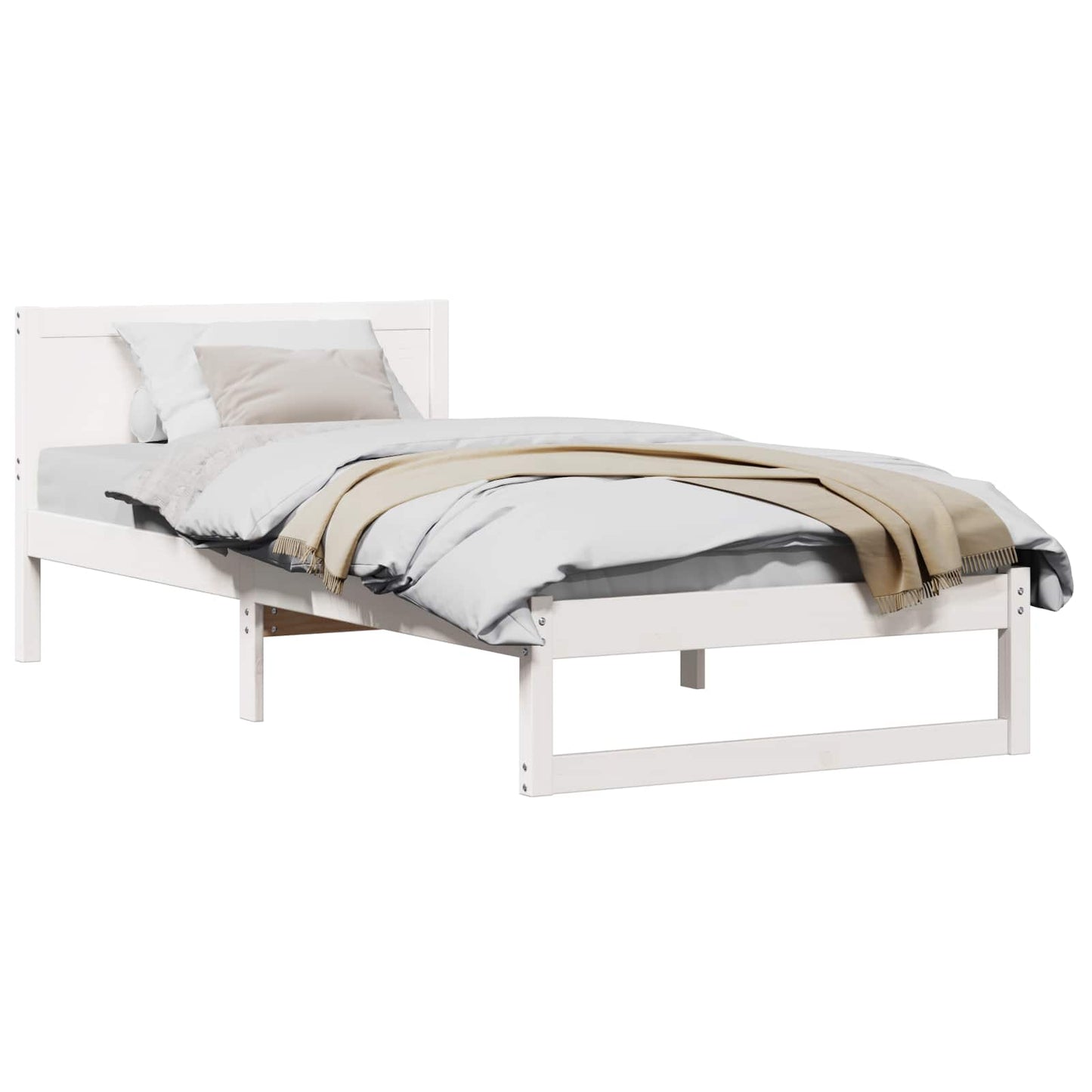Sengestel med hovedgærde Hvid 80 x 200 cm Massiv fyrretræ