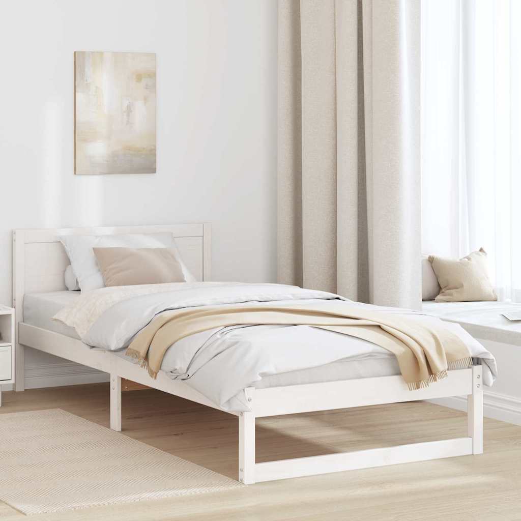 Sengestel med hovedgærde Hvid 90 x 190 cm Massiv fyrretræ