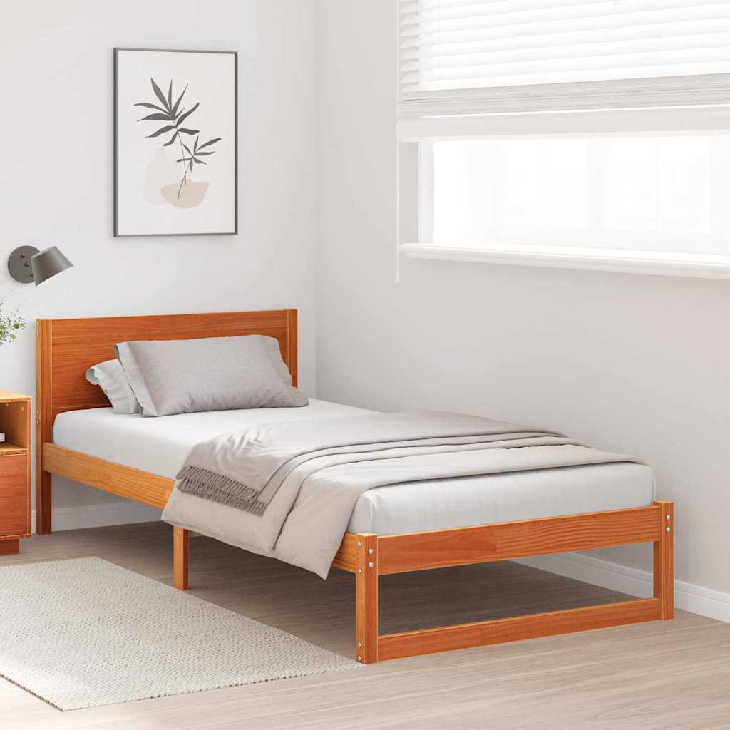 Sengestel med hovedgærde Voks brun 90 x 190 cm Massiv fyrretræ