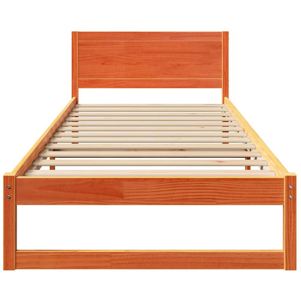 Sengestel med hovedgærde Voks brun 90 x 190 cm Massiv fyrretræ