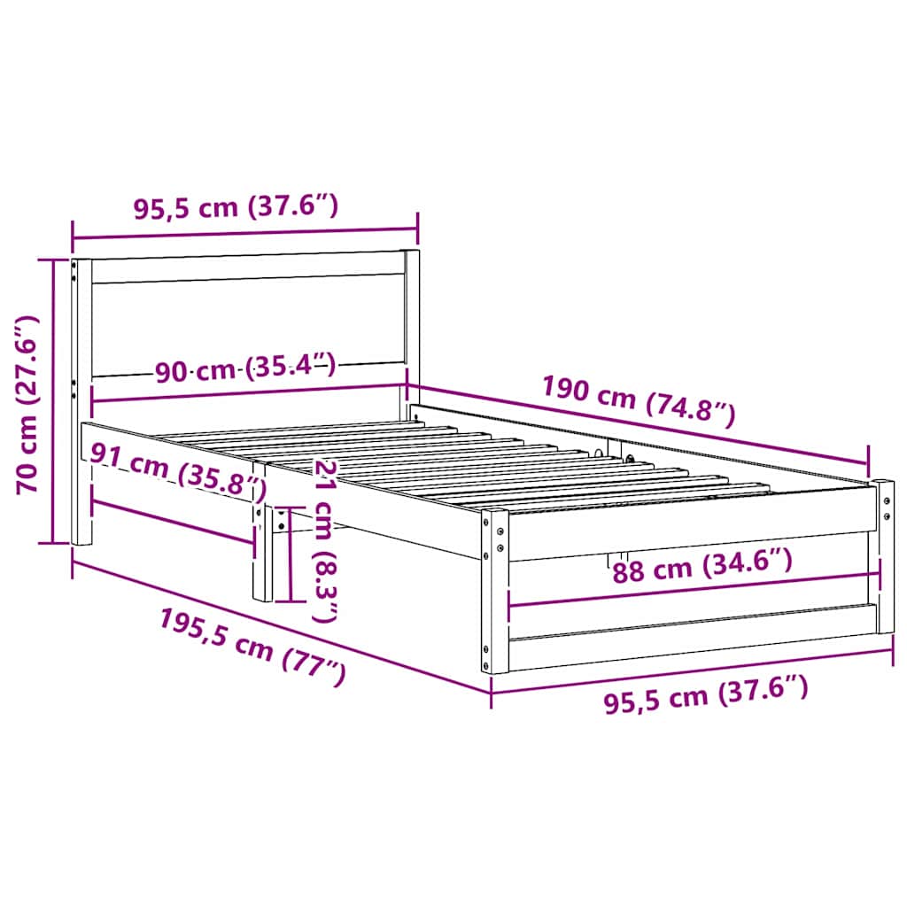 Sengestel med hovedgærde Voks brun 90 x 190 cm Massiv fyrretræ