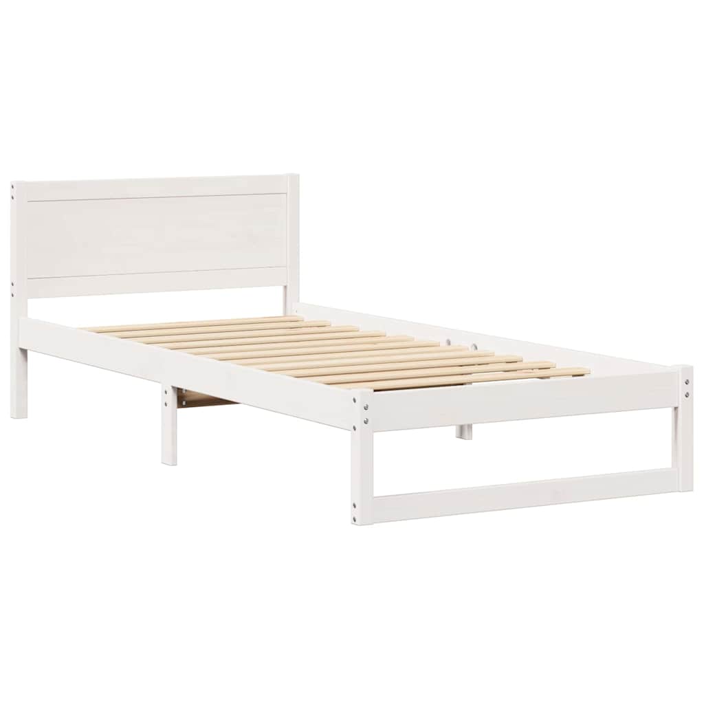 Sengestel med hovedgærde Hvid 75 x 190 cm Massiv fyrretræ