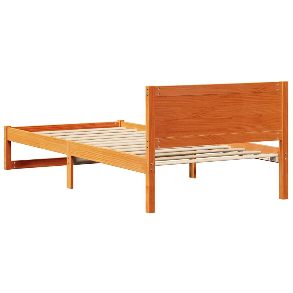 Sengestel med hovedgærde Voks brun 75 x 190 cm Massiv fyrretræ