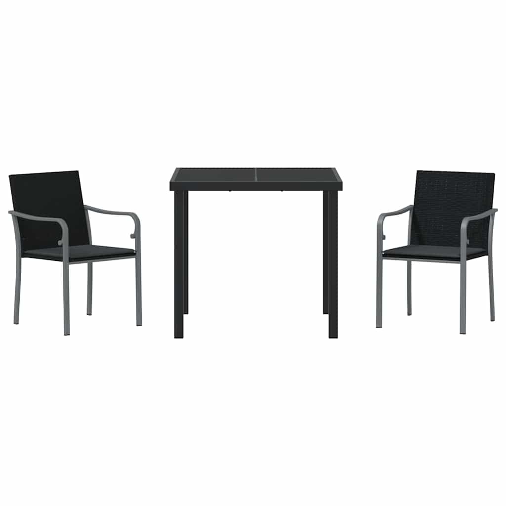 Have Spisebordssæt 3 stk. Sort og grå PE Rattan