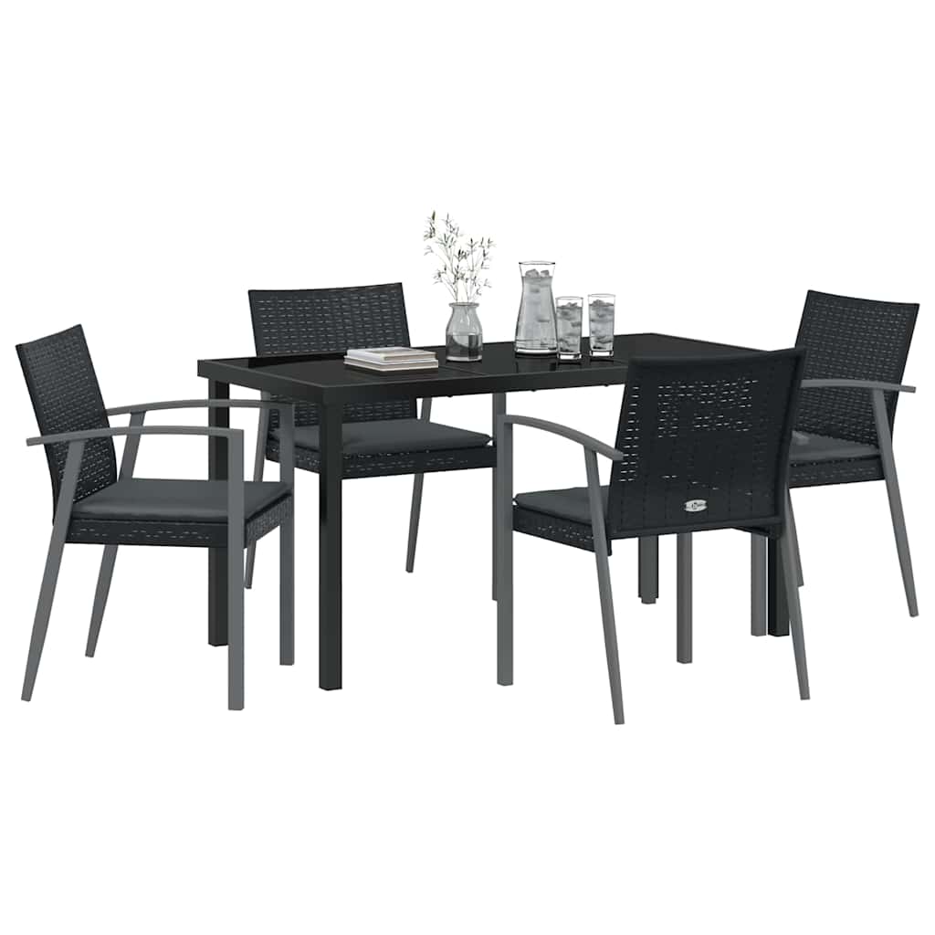 Have Spisebordssæt 5 stk. Sort og grå PE Rattan