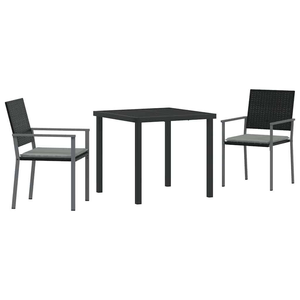 Have Spisebordssæt 3 stk. Sort og Lys Grå PE Rattan