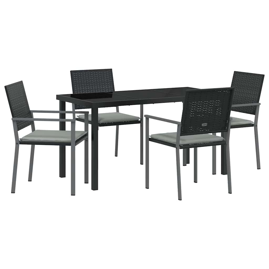 Have Spisebordssæt 5 stk. Sort og Lys Grå PE Rattan