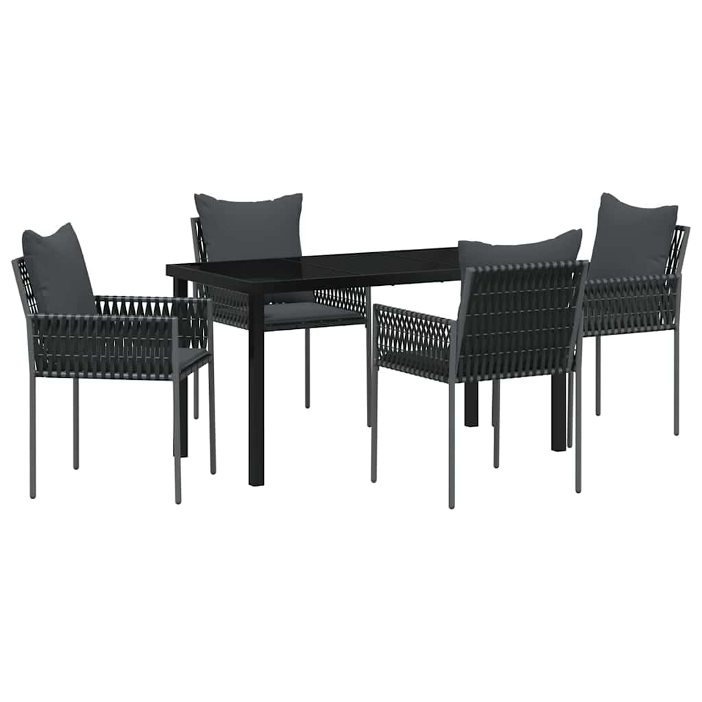 Have Spisebordssæt 5 stk. Sort og grå PE Rattan