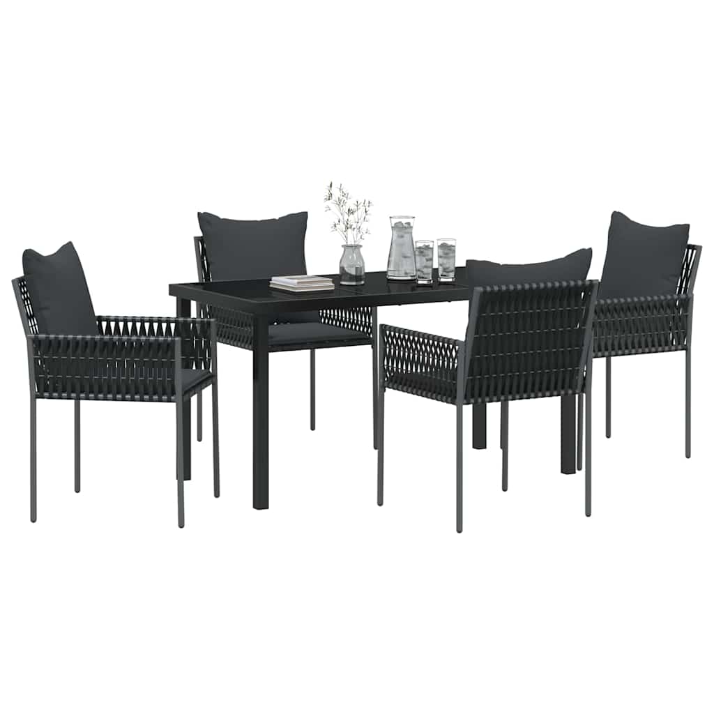 Have Spisebordssæt 5 stk. Sort og grå PE Rattan