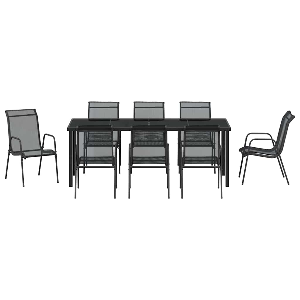 Have Spisebordssæt 9 stk. Sort Pulverlakeret stål