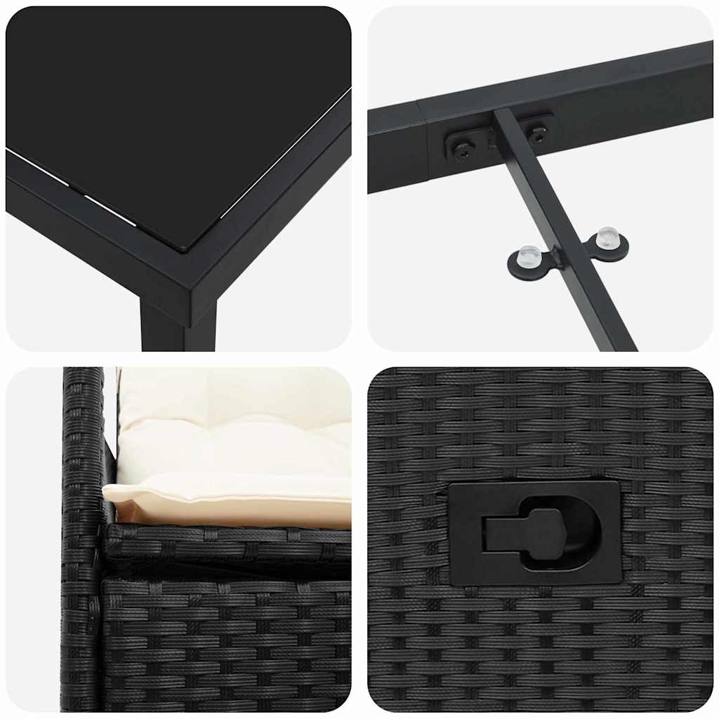 Have Spisebordssæt med pude 9 pcs Sort polyrattan