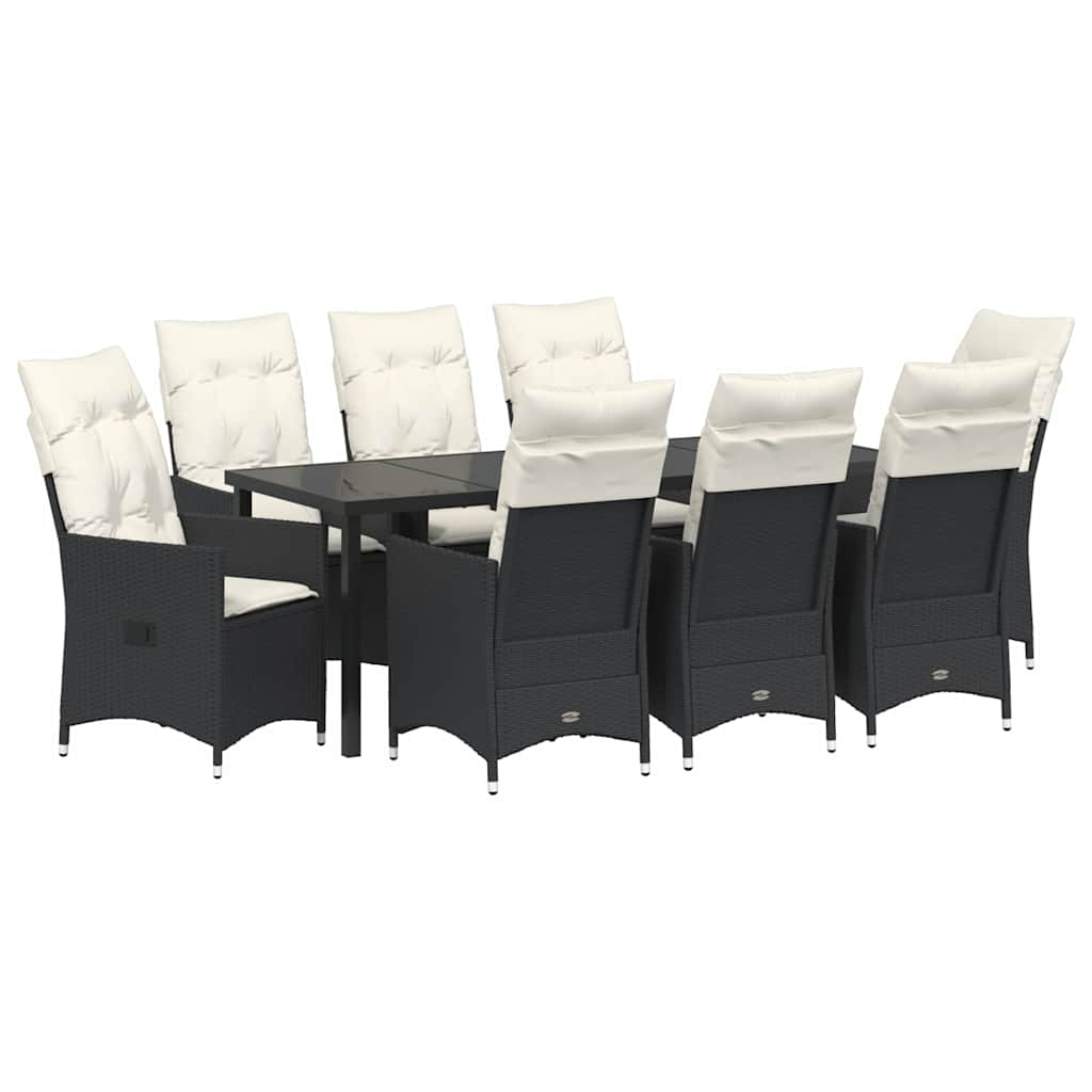 Have Spisebordssæt med pude 9 pcs Sort polyrattan