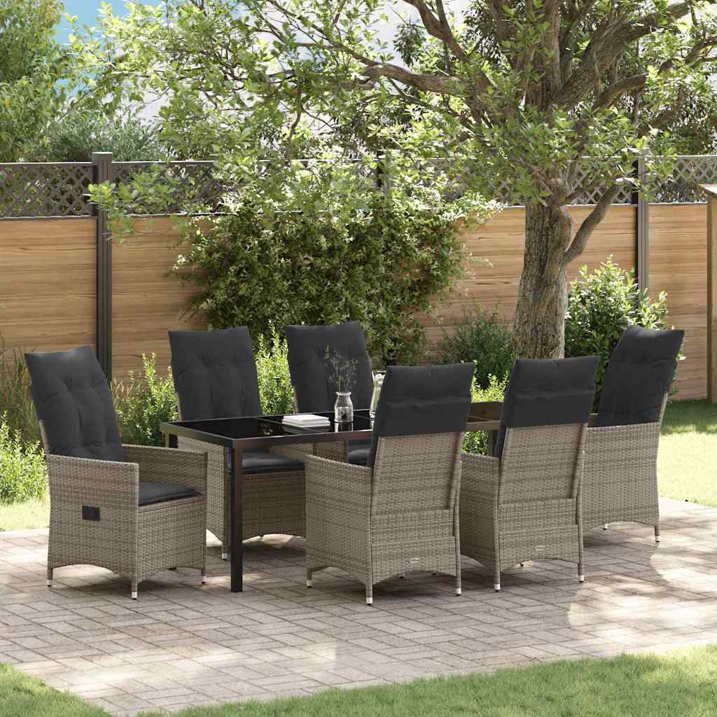 Have Spisebordssæt med pude 7 pcs Grå polyrattan