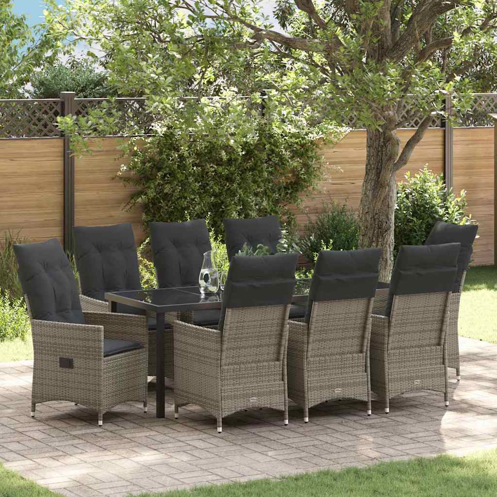 Have Spisebordssæt med pude 9 pcs Grå polyrattan