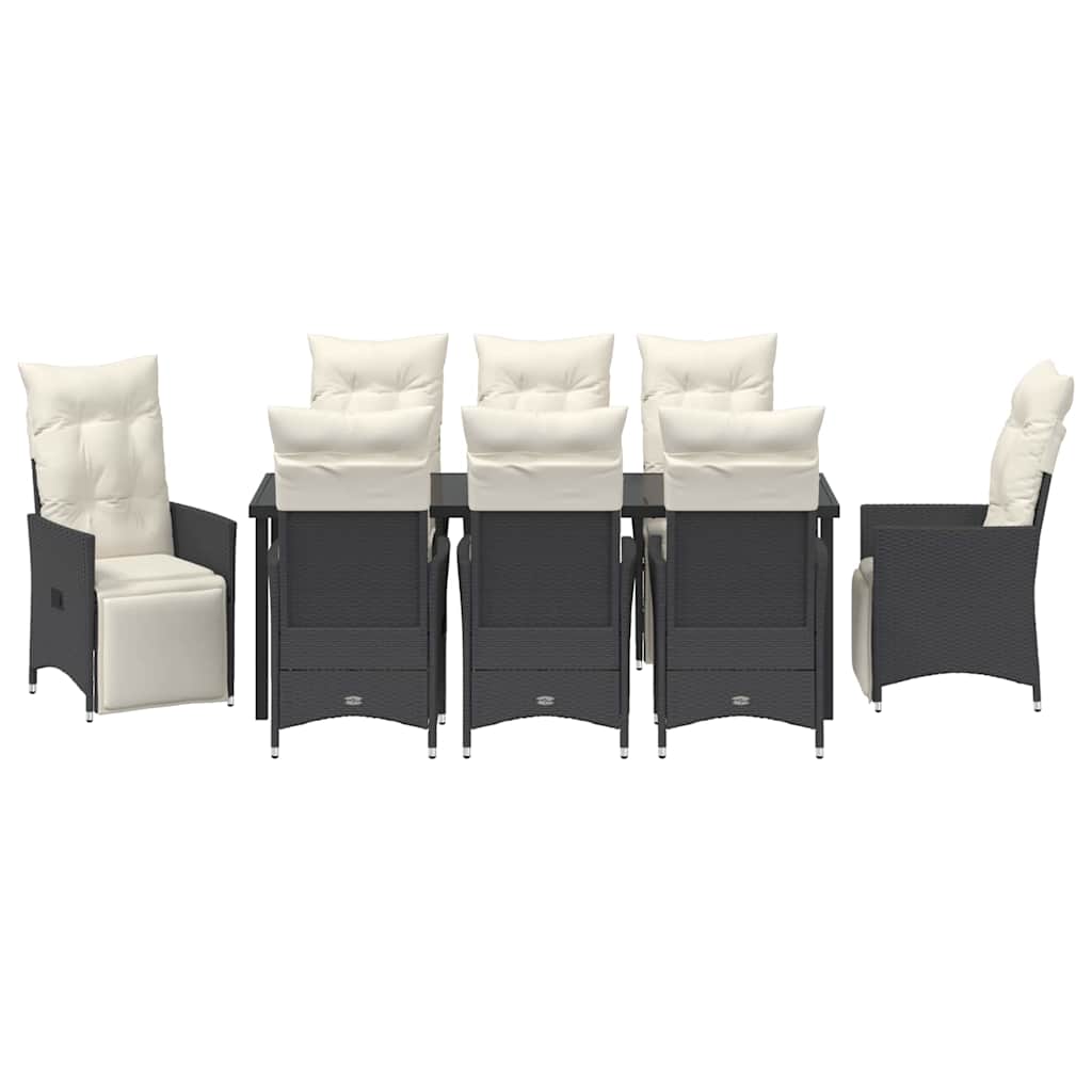 Have Spisebordssæt med pude 9 pcs Sort polyrattan