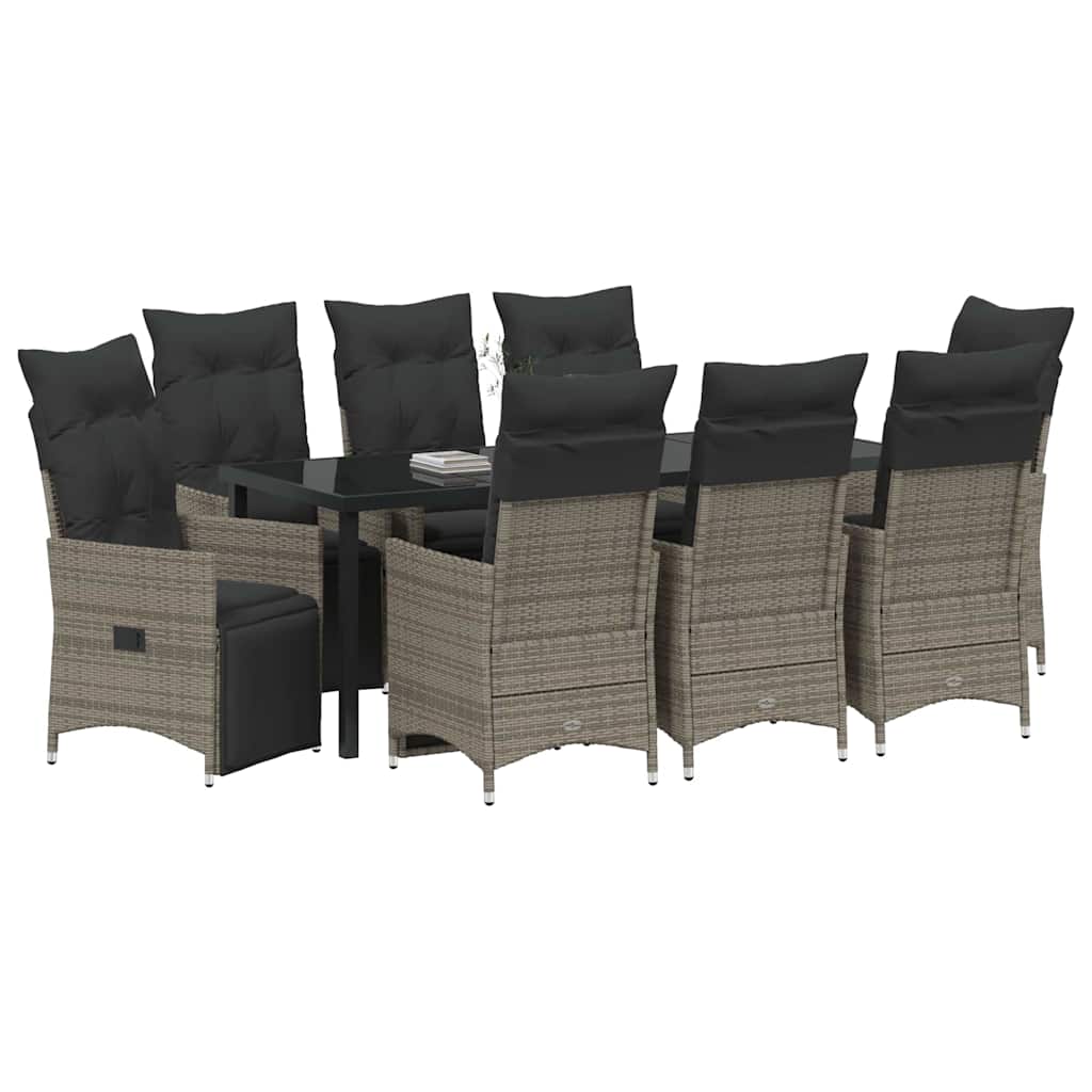 Have Spisebordssæt med pude 9 pcs Grå polyrattan