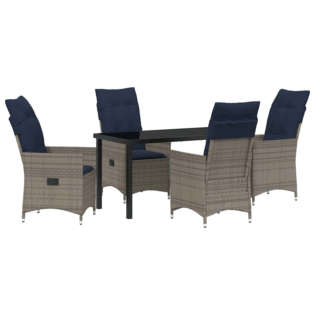 Bord- og stol sæt 5 stk. Grå PE Rattan