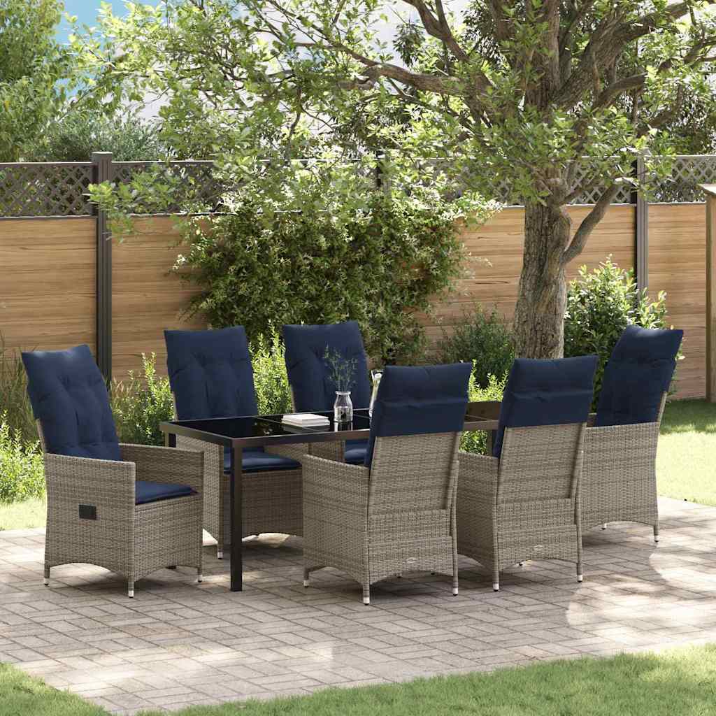Bord- og stol sæt med pude 7 pcs Grå PE Rattan