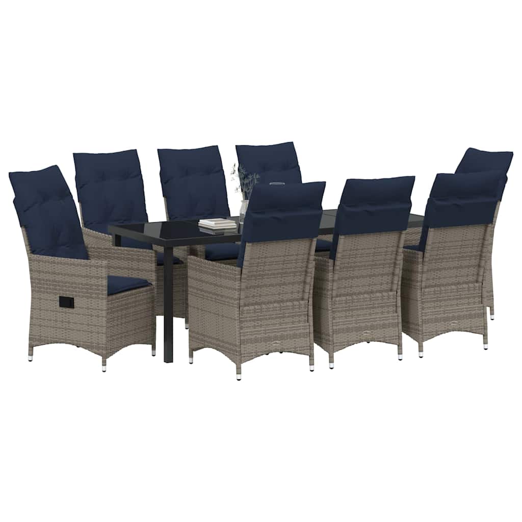 Bord- og stol sæt med pude 9 pcs Grå PE Rattan
