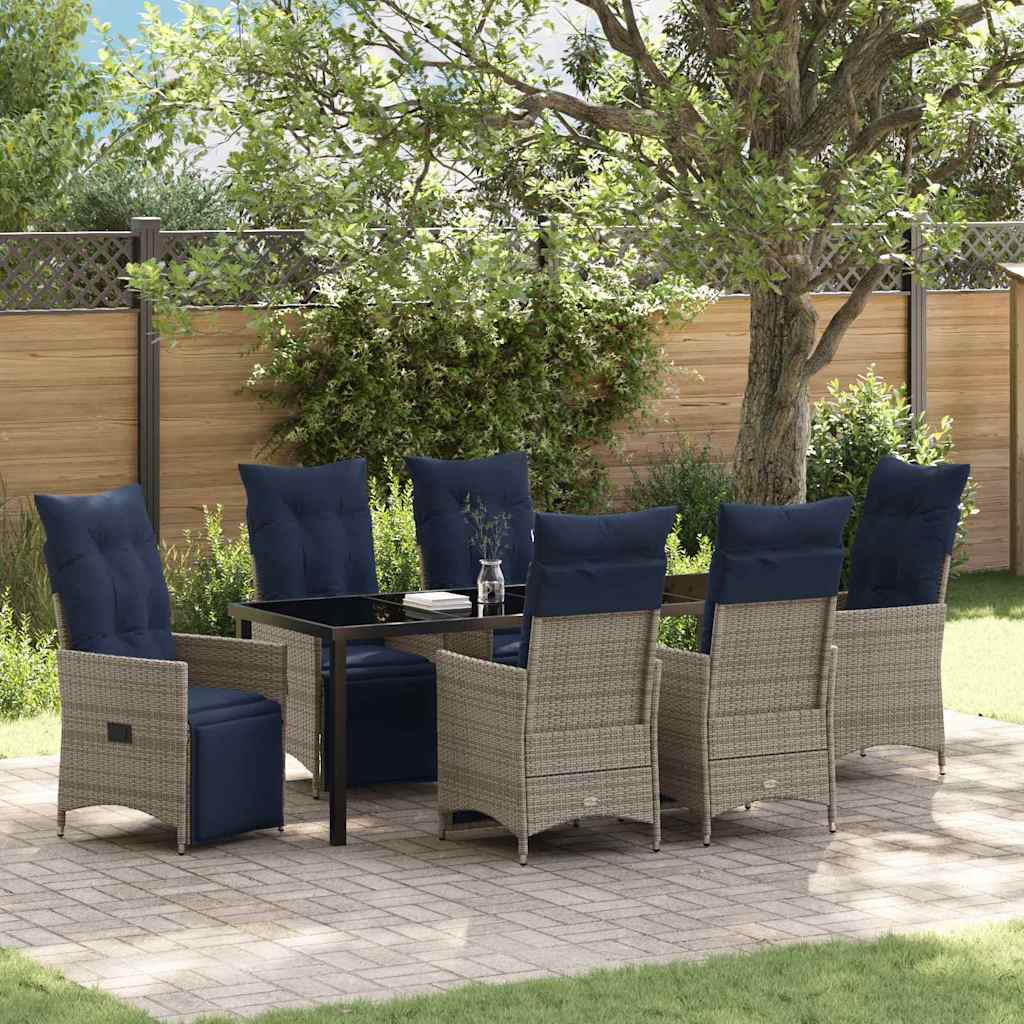 Bord- og stol sæt med pude 7 pcs Grå PE Rattan