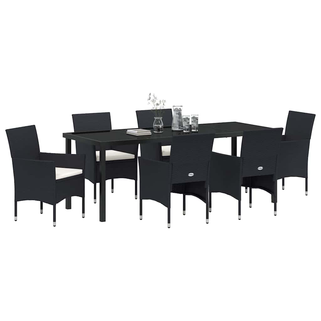 Have Spisebordssæt med pude 7 pcs Sort polyrattan