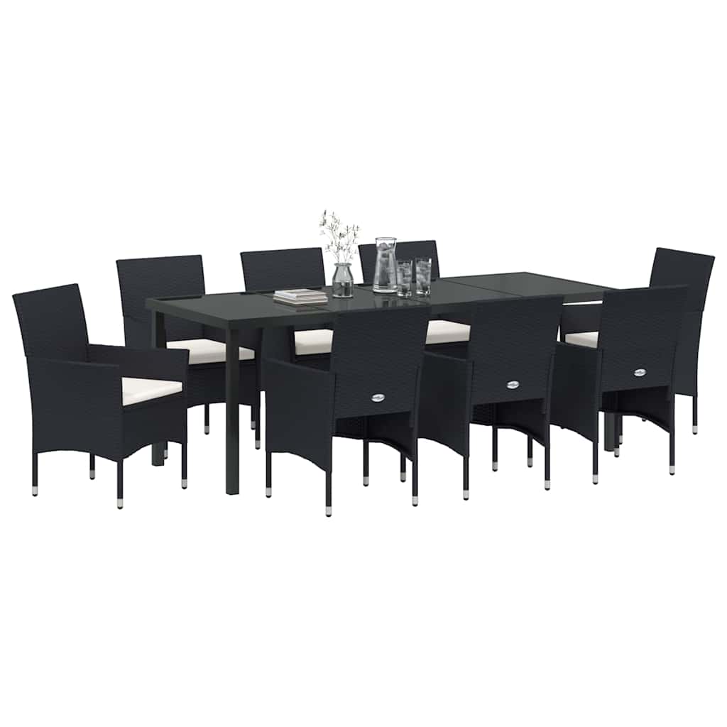 Have Spisebordssæt med pude 9 pcs Sort polyrattan