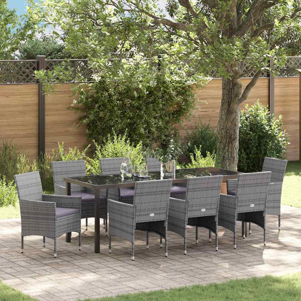 Have Spisebordssæt med pude 9 pcs Grå polyrattan