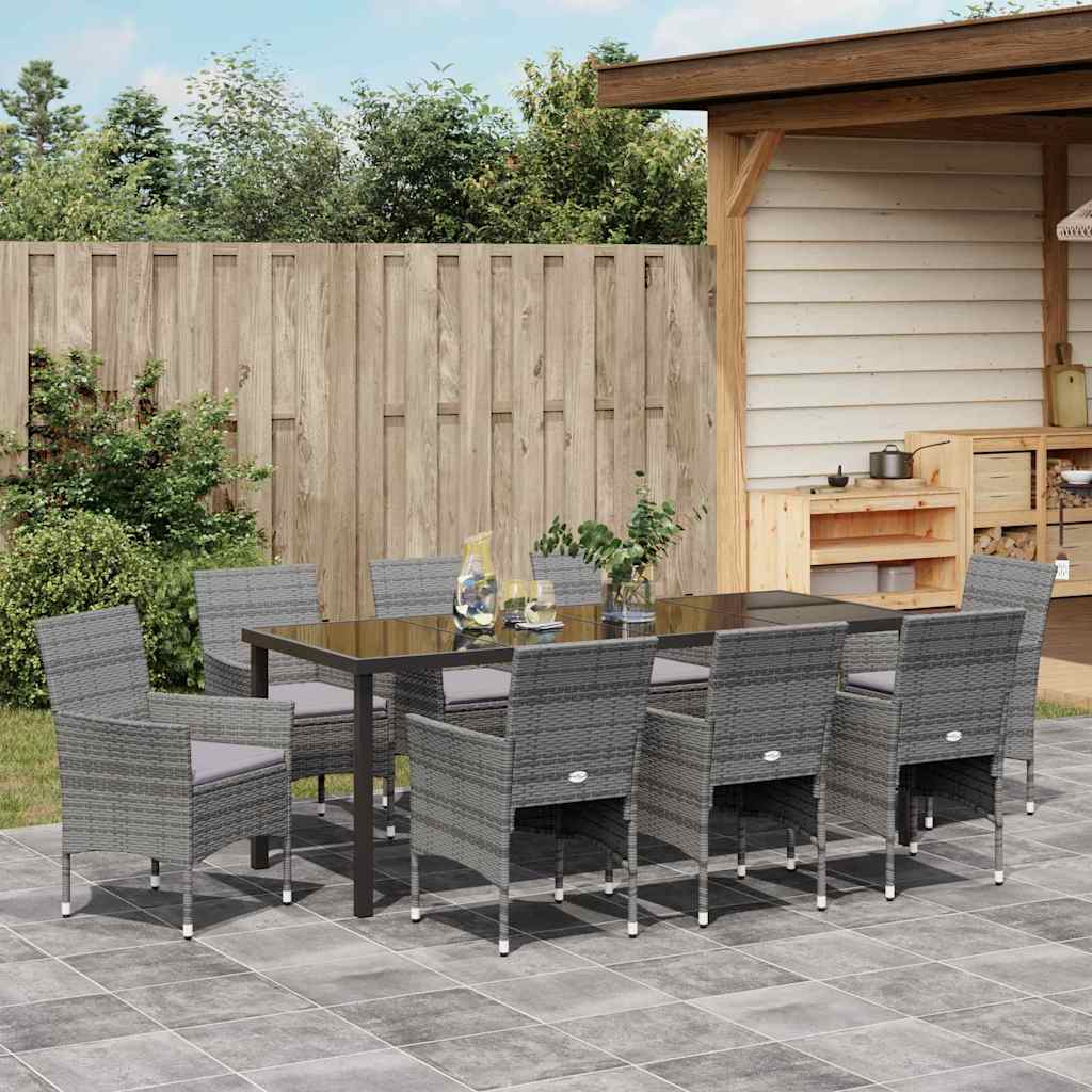 Have Spisebordssæt med pude 9 pcs Grå polyrattan