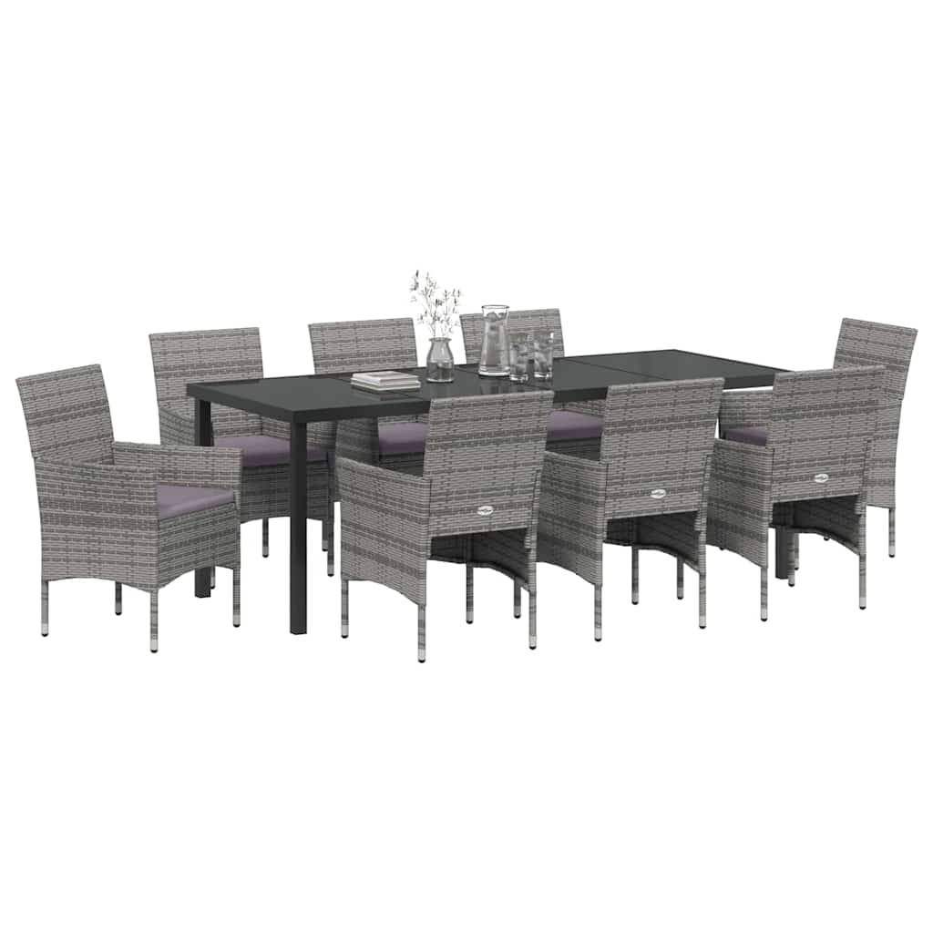 Have Spisebordssæt med pude 9 pcs Grå polyrattan