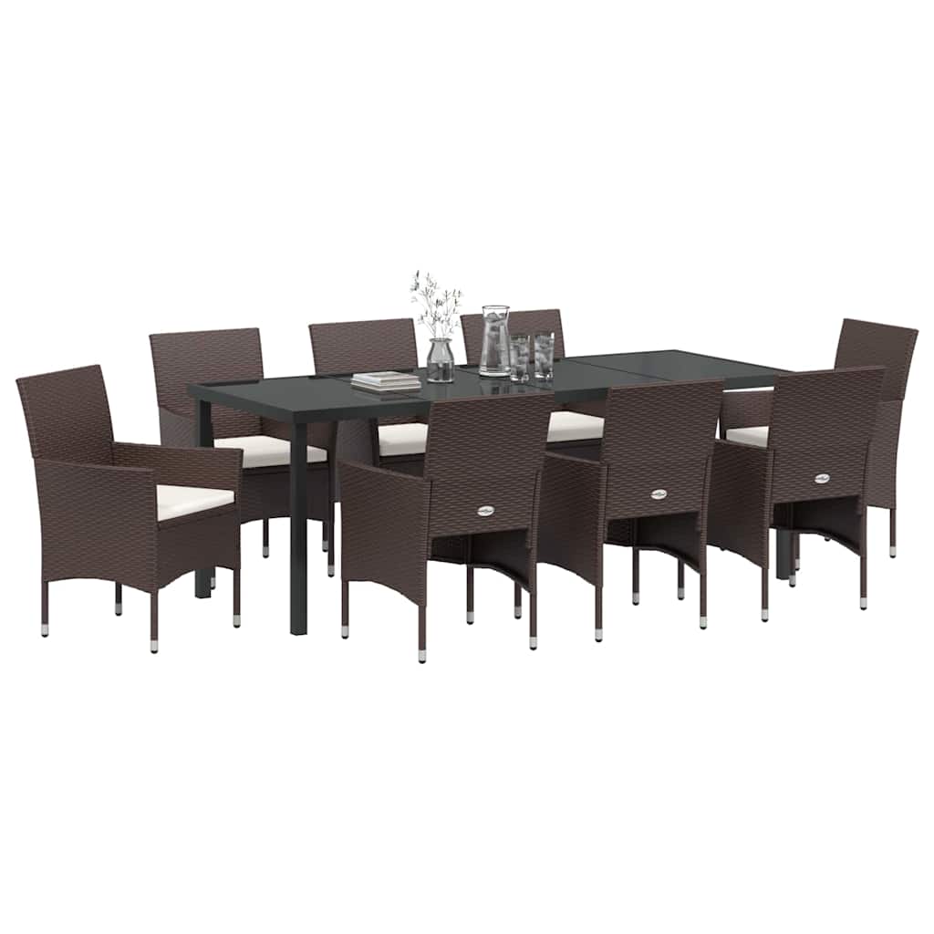 Have Spisebordssæt med pude 9 pcs Brun polyrattan
