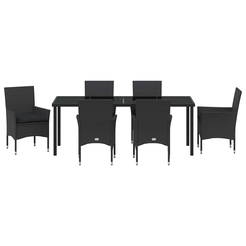 Have Spisebordssæt med pude 7 pcs Sort polyrattan