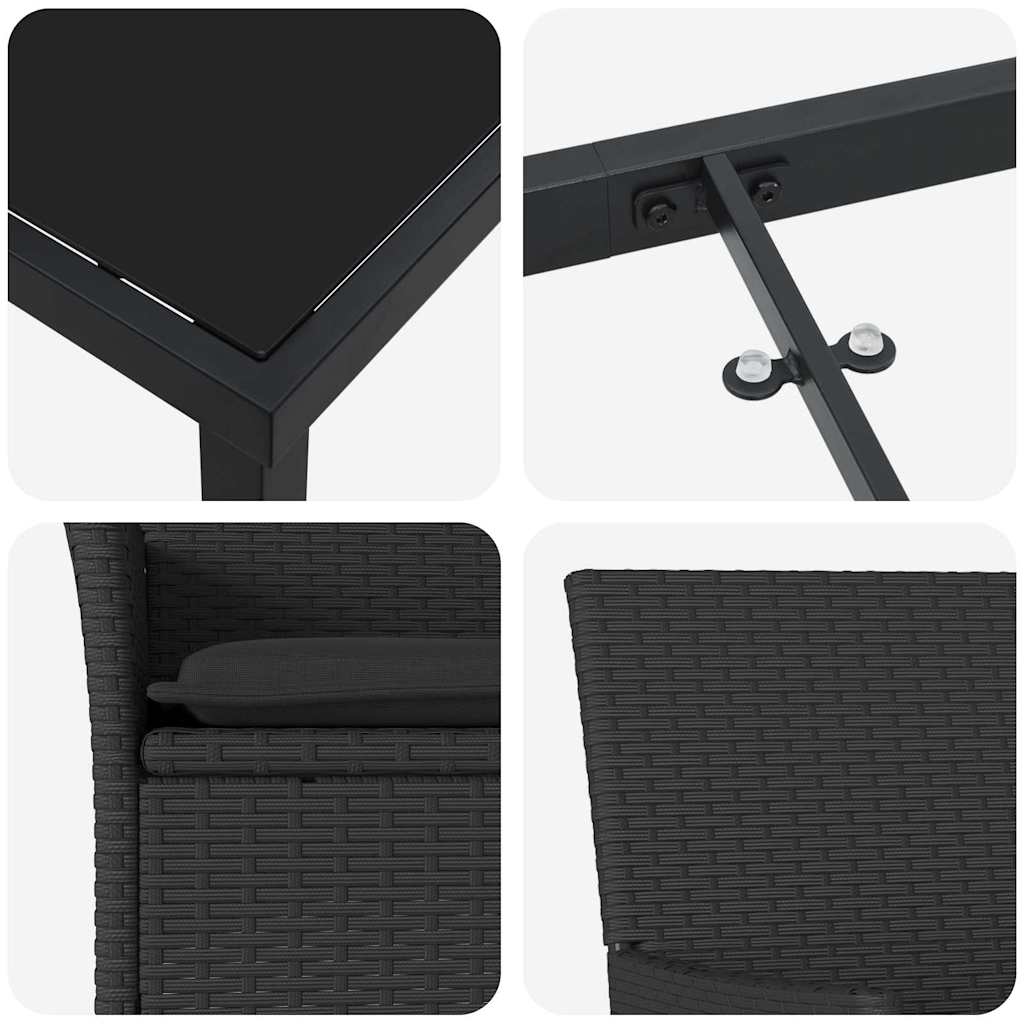Have Spisebordssæt med pude 9 pcs Sort polyrattan