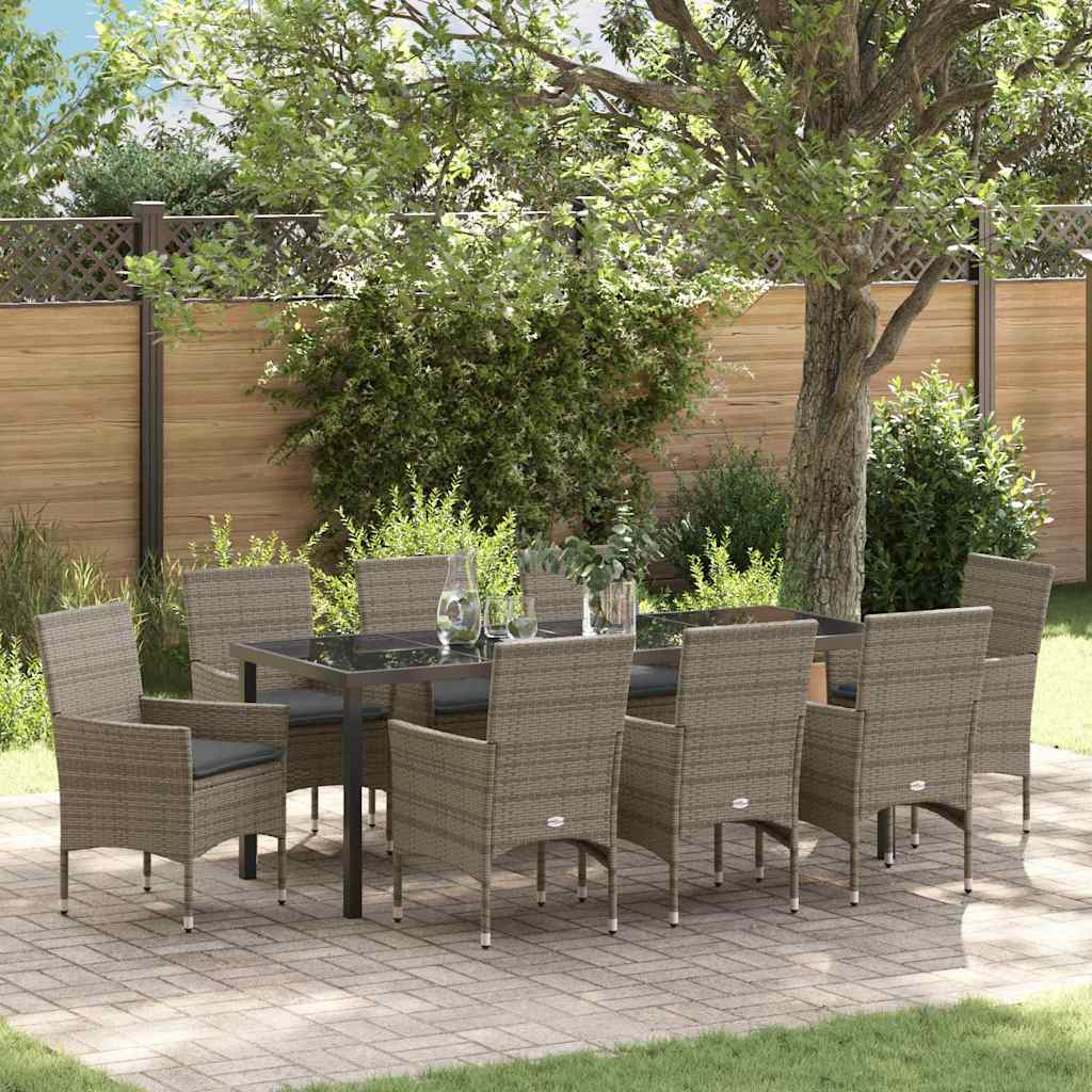 Have Spisebordssæt med pude 9 pcs Grå polyrattan