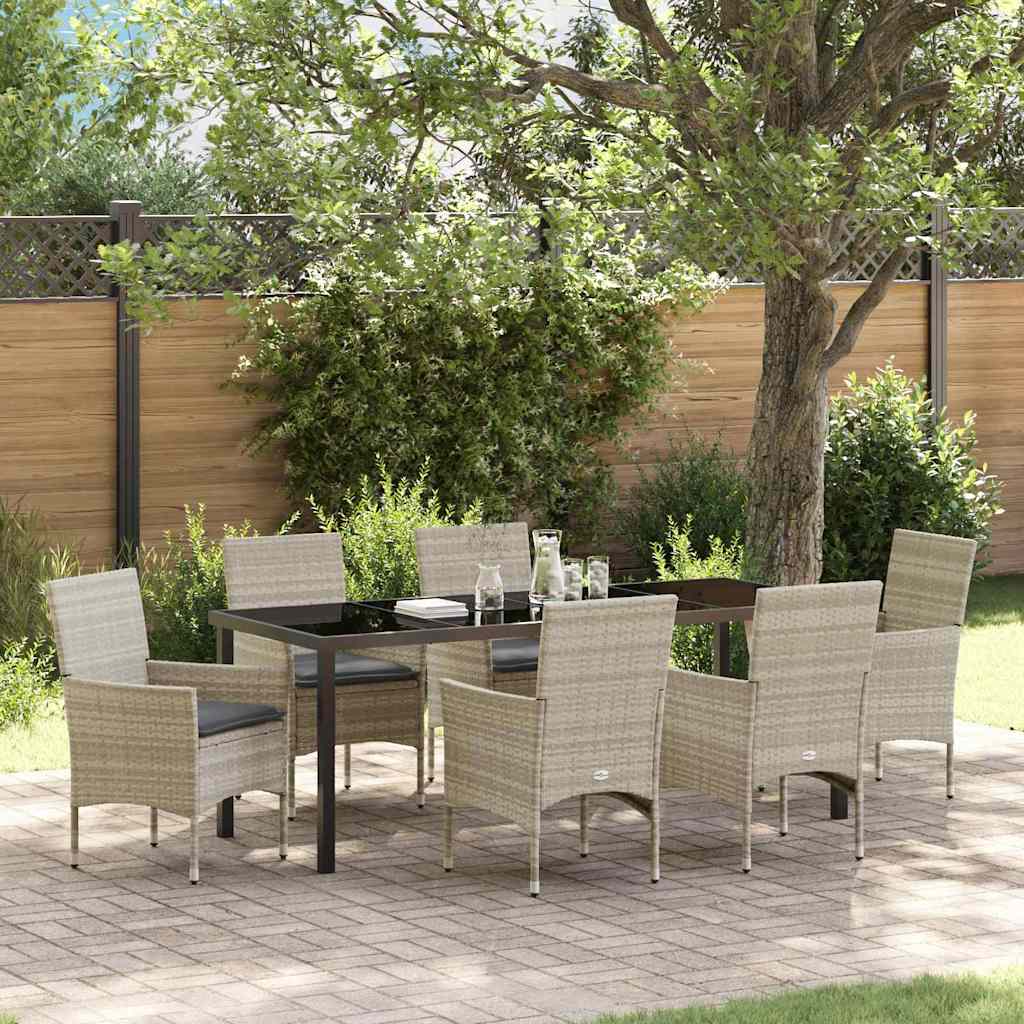 Have Spisebordssæt med pude 7 pcs Lysegrå polyrattan