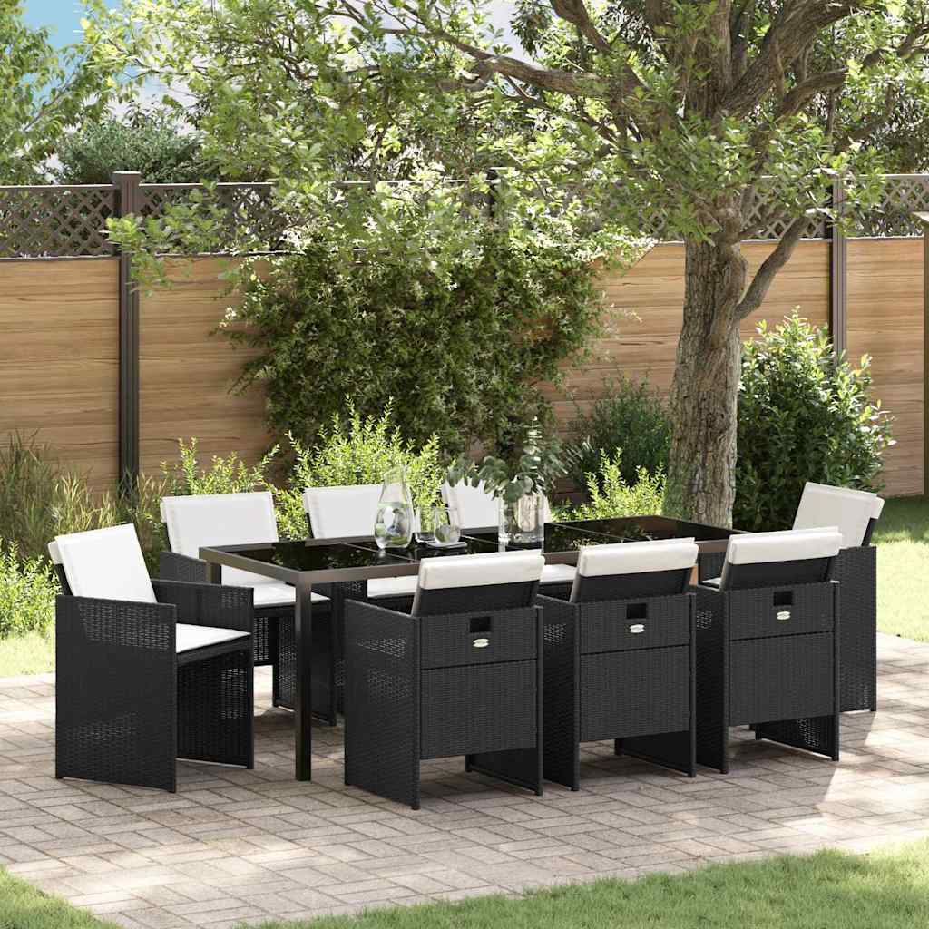 Have Spisebordssæt med pude 9 pcs Sort polyrattan