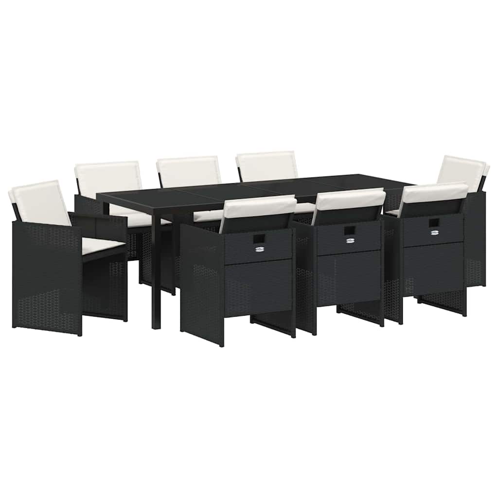 Have Spisebordssæt med pude 9 pcs Sort polyrattan