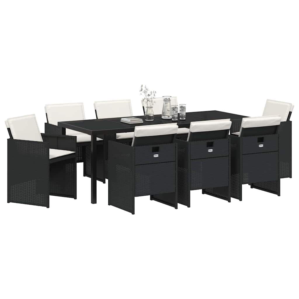 Have Spisebordssæt med pude 9 pcs Sort polyrattan
