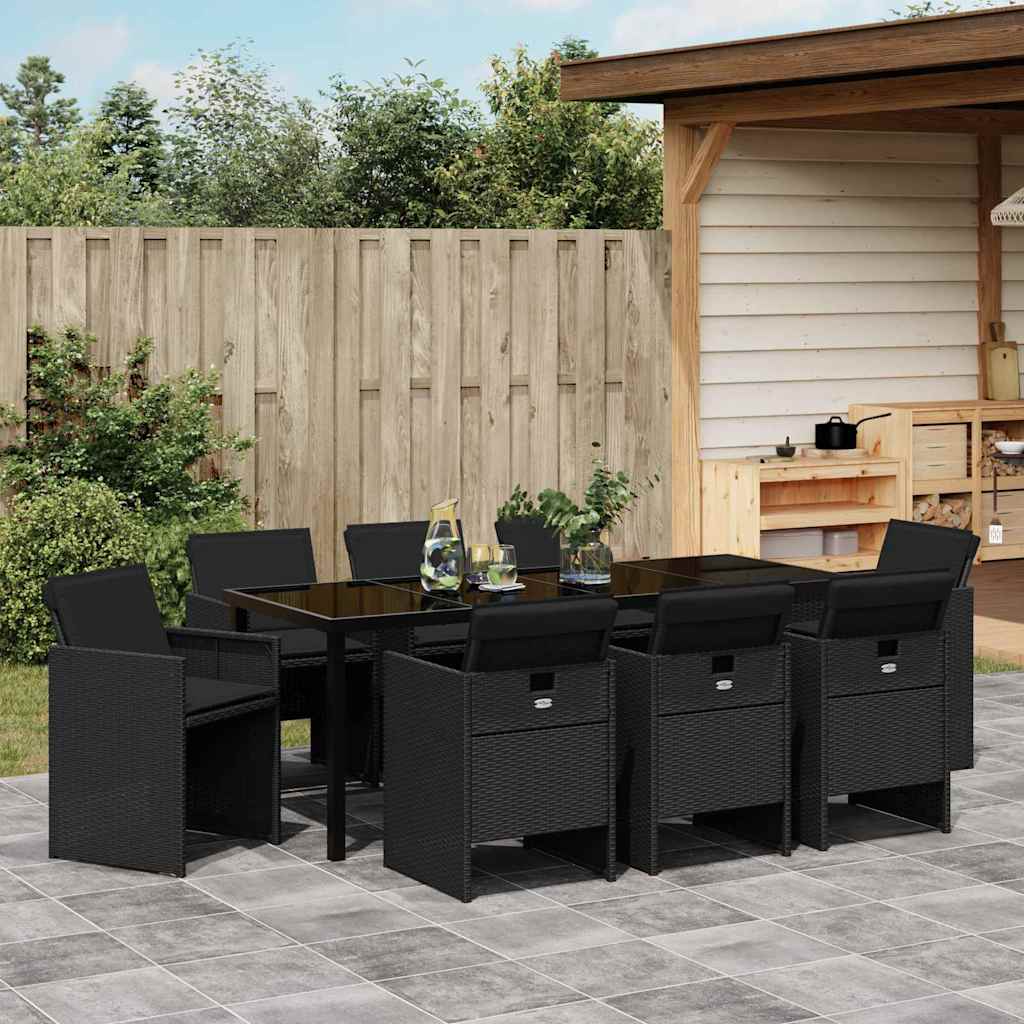 Have Spisebordssæt med pude 9 pcs Sort polyrattan