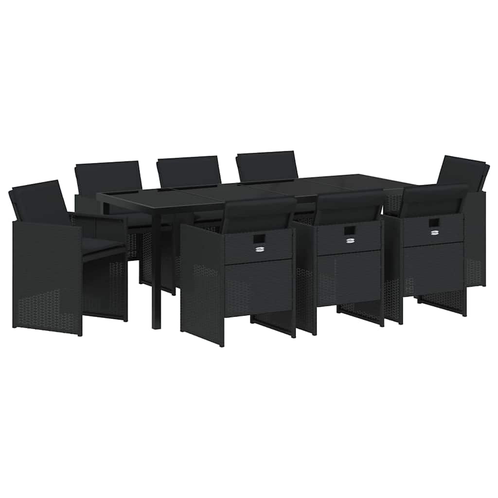 Have Spisebordssæt med pude 9 pcs Sort polyrattan