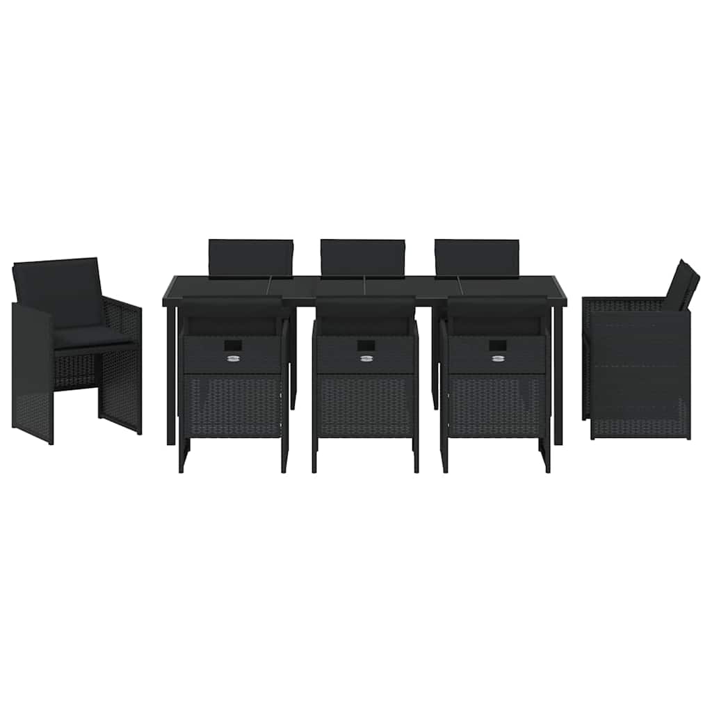 Have Spisebordssæt med pude 9 pcs Sort polyrattan